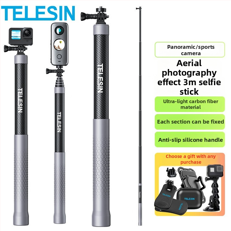 Selfie stick monopodas GoPro ir Insta360 – rankinis veiksmo kamerai monopodas, be Bluetooth