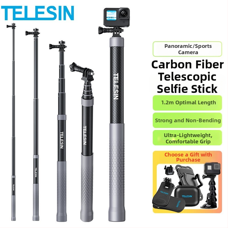 Selfie stick monopodas GoPro ir Insta360 – rankinis veiksmo kamerai monopodas, be Bluetooth