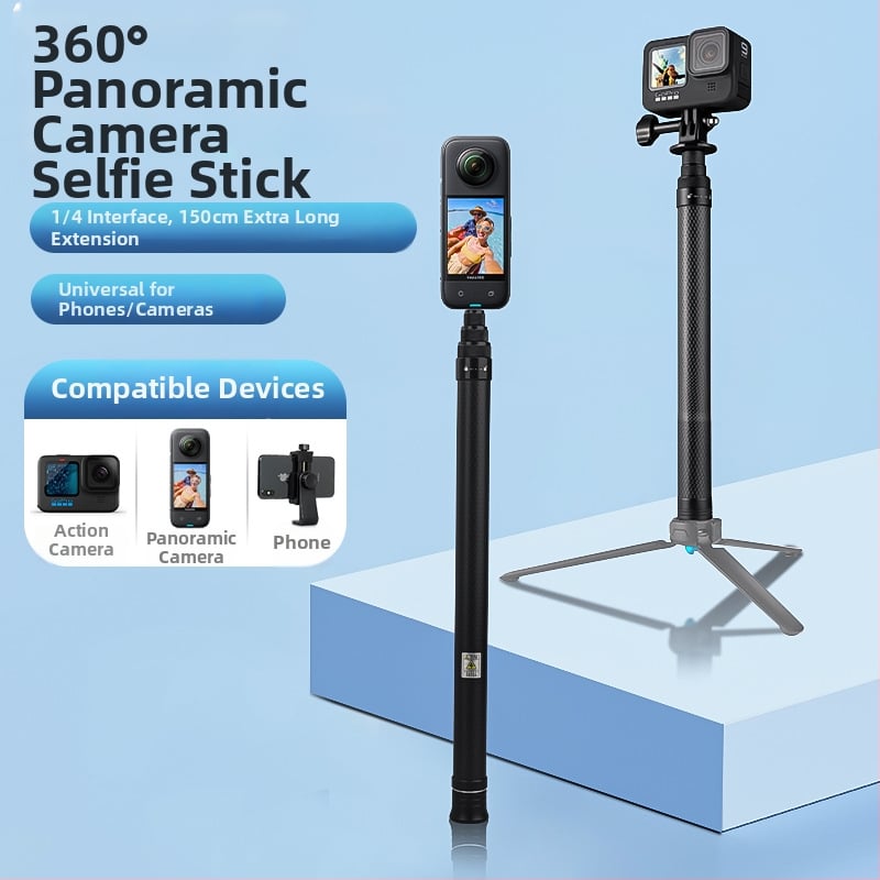 Anglies pluošto selfie lazda Insta360 One X2/X3 ir GoPro — teleskopinė, 4 skyriai, maksimali apkrova iki 2 kg