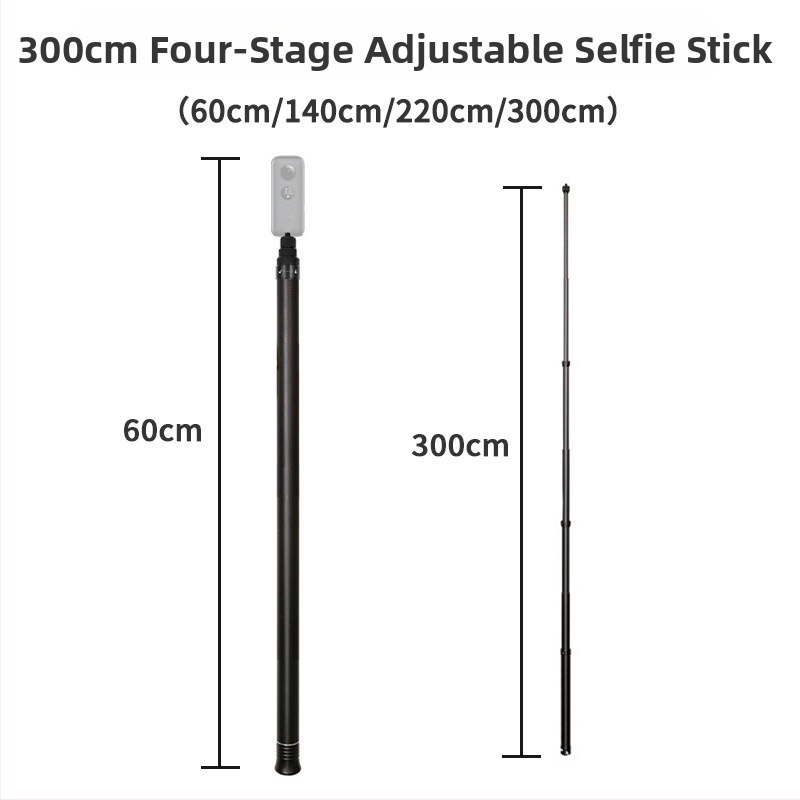 Anglies pluošto selfie lazda Insta360 One X2/X3 ir GoPro — teleskopinė, 4 skyriai, maksimali apkrova iki 2 kg