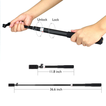 Selfie stick tripod pentru GoPro HERO9 și întreaga linie GoPro - aliaj de aluminiu, 4 secțiuni, imprimare logo disponibilă, sarcină până la 2 kg