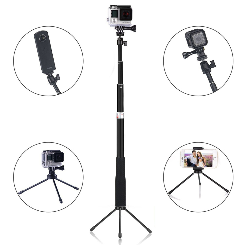 Selfie stick tripod pentru GoPro HERO9 și întreaga linie GoPro - aliaj de aluminiu, 4 secțiuni, imprimare logo disponibilă, sarcină până la 2 kg