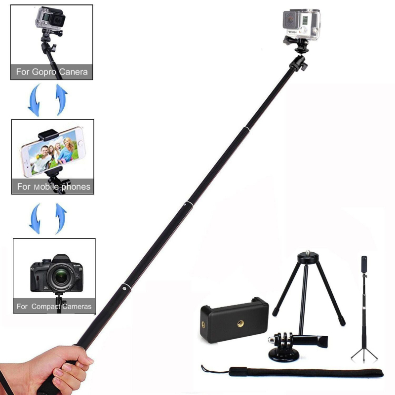 Selfie stick tripod pentru GoPro HERO9 și întreaga linie GoPro - aliaj de aluminiu, 4 secțiuni, imprimare logo disponibilă, sarcină până la 2 kg