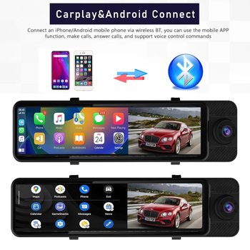Trijų objektyvų 4K automobilinis vaizdo registratorius su GPS, naktiniu matymu, CarPlay ir Android Auto
