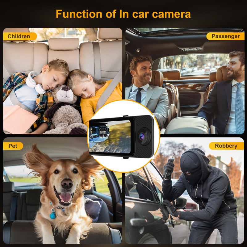 Trijų objektyvų 4K automobilinis vaizdo registratorius su GPS, naktiniu matymu, CarPlay ir Android Auto