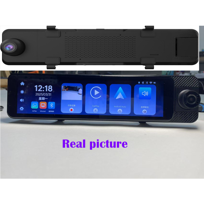 Trijų objektyvų 4K automobilinis vaizdo registratorius su GPS, naktiniu matymu, CarPlay ir Android Auto