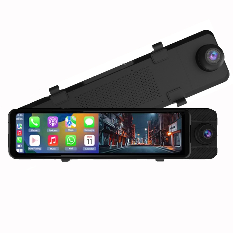 Trijų objektyvų 4K automobilinis vaizdo registratorius su GPS, naktiniu matymu, CarPlay ir Android Auto