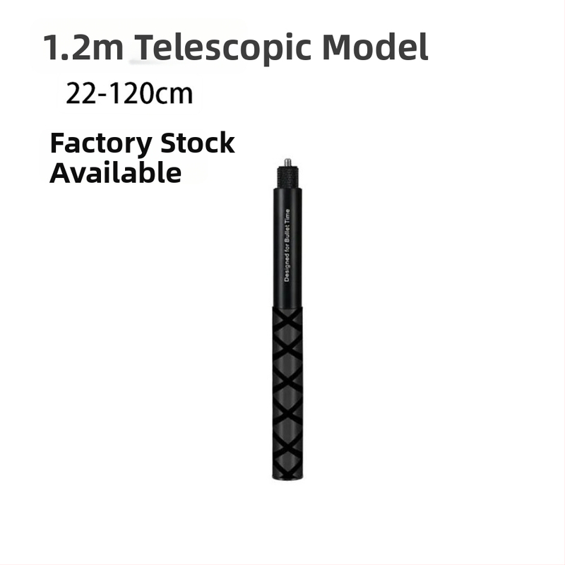 HB-120Z Aliuminio lydinio 7-sekcijų išplėtimo lazda veiksmų ir panoraminėms kameroms; suderinama su Insta360X4, GoPro, DJI Action 5; maksimali apkrova iki 2 kg; logotipo spausdinimas įmanomas.