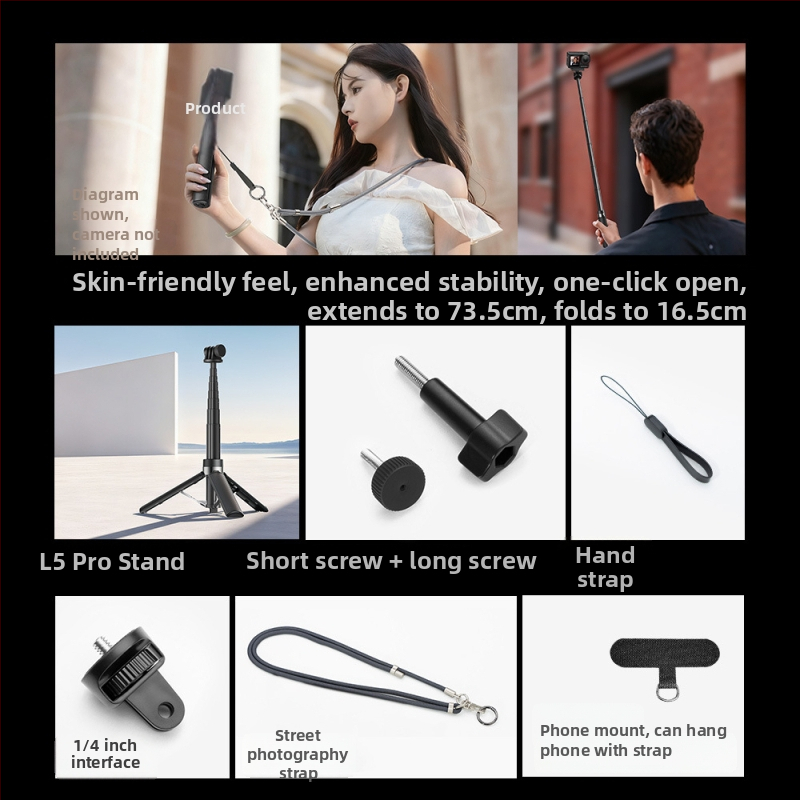 Käeshoitav Selfie Stick, L5pro standardversioon, universaalne DJI Action 6/54 Pro ja Shadow Stone GoPro jaoks, alumiiniumisulam, OEM/ODM logos