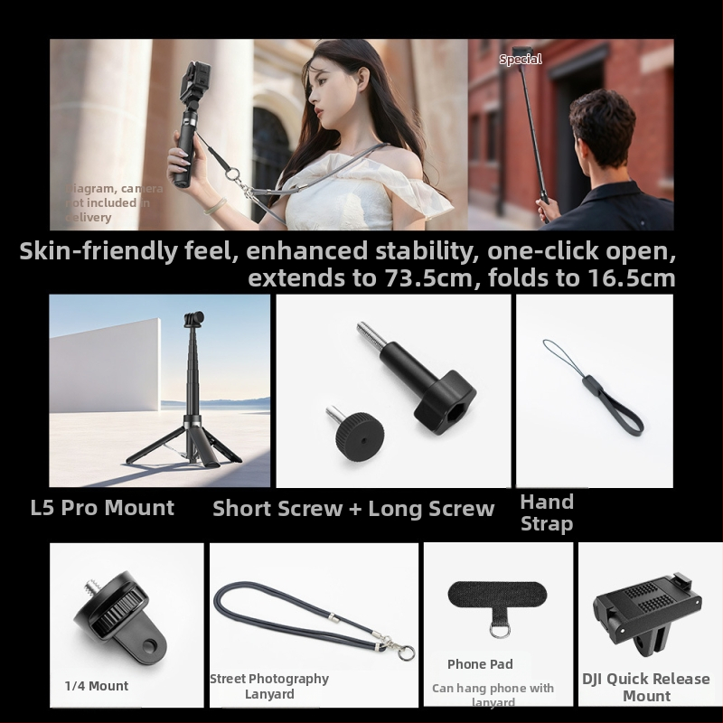 Käeshoitav Selfie Stick, L5pro standardversioon, universaalne DJI Action 6/54 Pro ja Shadow Stone GoPro jaoks, alumiiniumisulam, OEM/ODM logos
