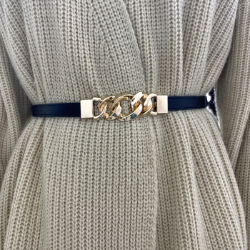 Moterų natūralios odos diržas, dviejų sluoksnių galvijų odos, grandinės formos sagtis, plonas plotis <2 cm