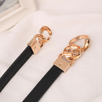 Moterų natūralios odos diržas, dviejų sluoksnių galvijų odos, grandinės formos sagtis, plonas plotis <2 cm