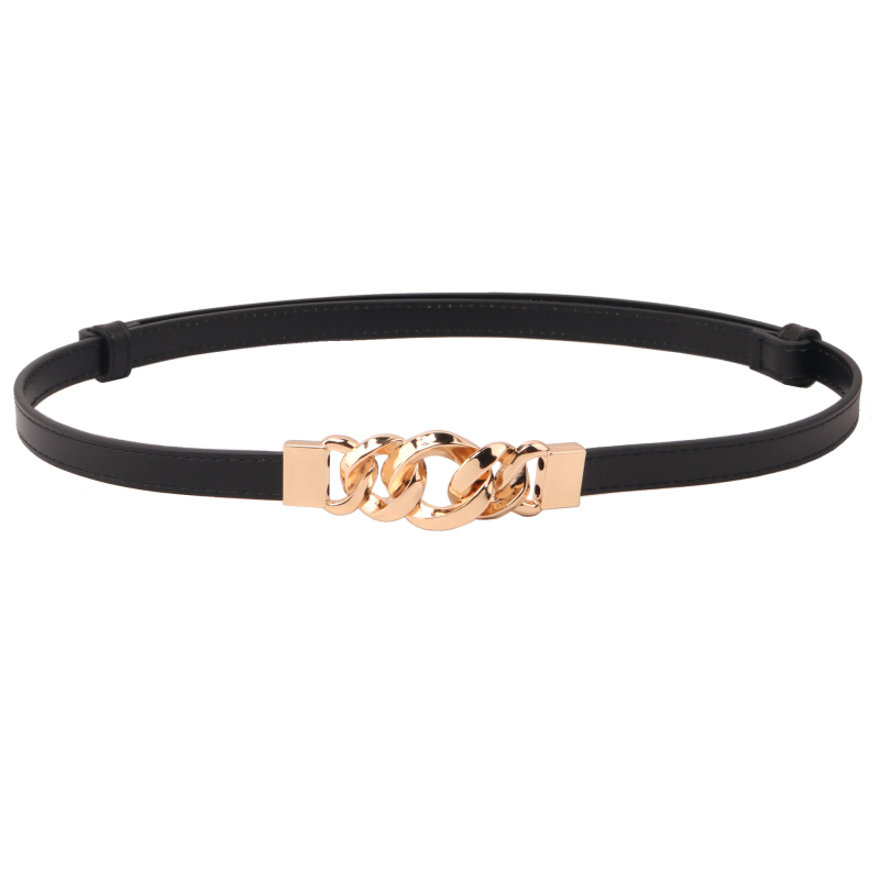 Moterų natūralios odos diržas, dviejų sluoksnių galvijų odos, grandinės formos sagtis, plonas plotis <2 cm