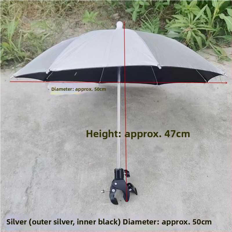 Trikojis laikiklis su saulės skėčiu lauko tiesioginei transliacijai – 8 ribų geležinė konstrukcija, poliesterio 210T audinys, UPF > 50