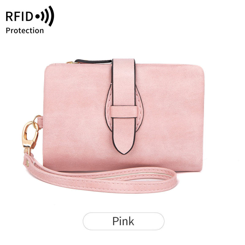 RFID-zaštićeni ženski novčanik od PU kože, tri presavijanja, zatvarač, poliester podstava