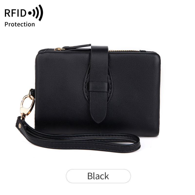 RFID-zaštićeni ženski novčanik od PU kože, tri presavijanja, zatvarač, poliester podstava