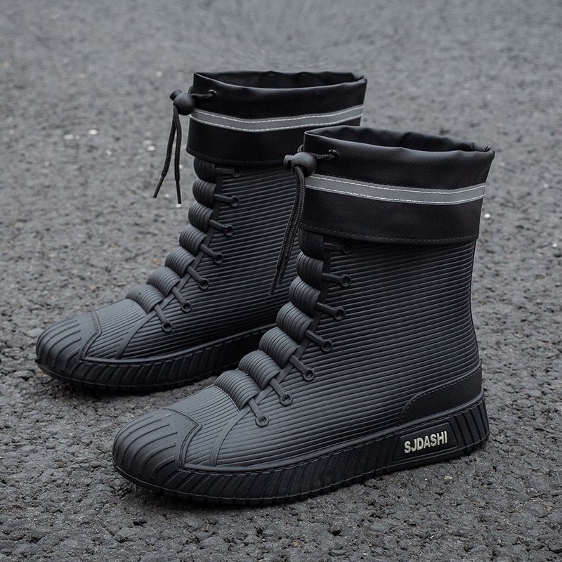 Neslidūs vandeniui atsparūs lietaus batai vidutinio ilgio, PVC viršus, fleece vidinis pamušalas