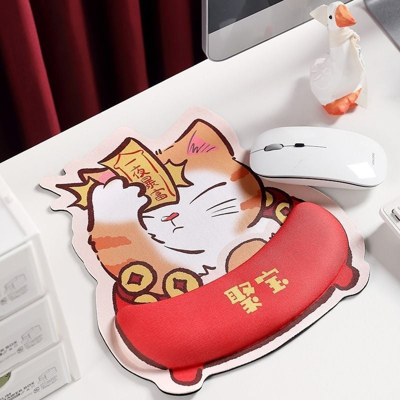 Padă mică pentru mouse cu sprijin pentru încheietură - cauciuc natural, suprafață prietenoasă cu calculatorul, design prin transfer de căldură, covoraș de birou în stil desen animat