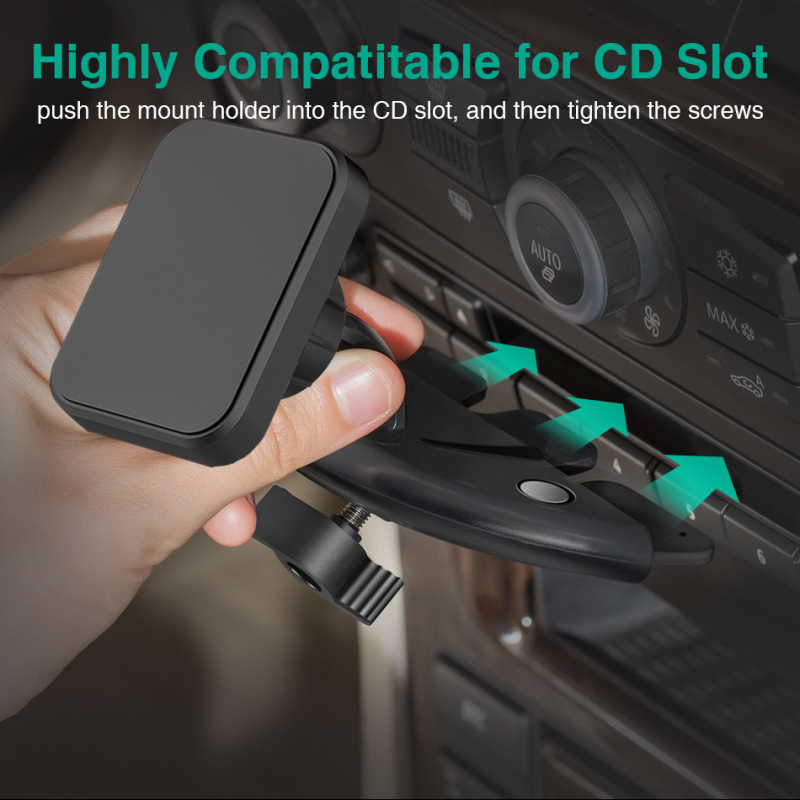 Suport pentru telefon în slotul CD al mașinii, suport magnetic, rotire la 360°, universal, Material: ABS + gel de silice + magnet