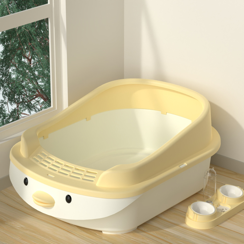 Cutie de nisip închisă în stil desenat, temă purcel pentru pisici, material PP, marcă New Favorite Cute