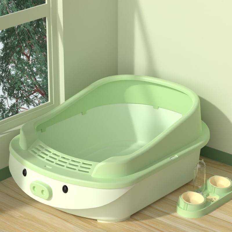 Cutie de nisip închisă în stil desenat, temă purcel pentru pisici, material PP, marcă New Favorite Cute