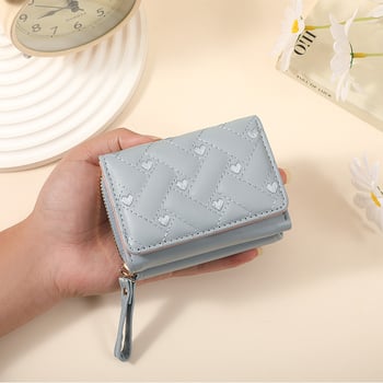 Portofel feminin scurt din PU cu inimă brodată – impermeabil, ultra-ușor, buzunar pentru carduri și monede, inspirat din moda coreeană