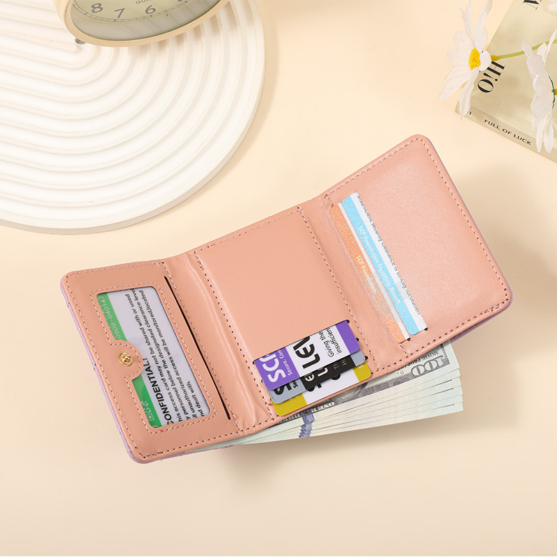 Portofel feminin scurt din PU cu inimă brodată – impermeabil, ultra-ușor, buzunar pentru carduri și monede, inspirat din moda coreeană