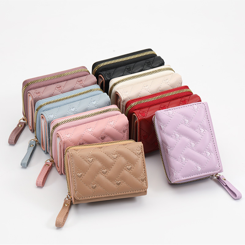 Portofel feminin scurt din PU cu inimă brodată – impermeabil, ultra-ușor, buzunar pentru carduri și monede, inspirat din moda coreeană