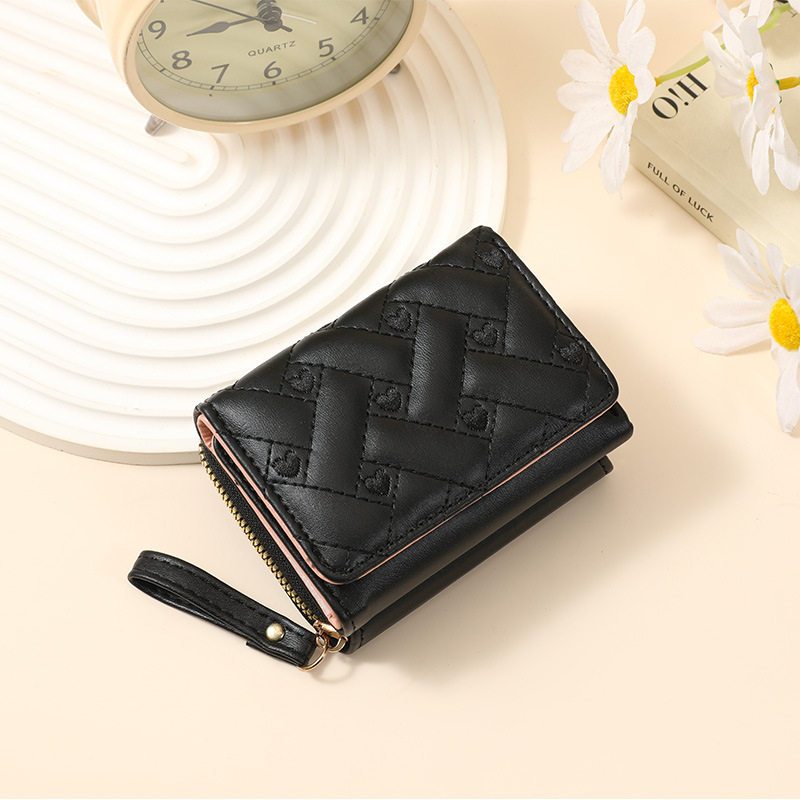 Portofel feminin scurt din PU cu inimă brodată – impermeabil, ultra-ușor, buzunar pentru carduri și monede, inspirat din moda coreeană