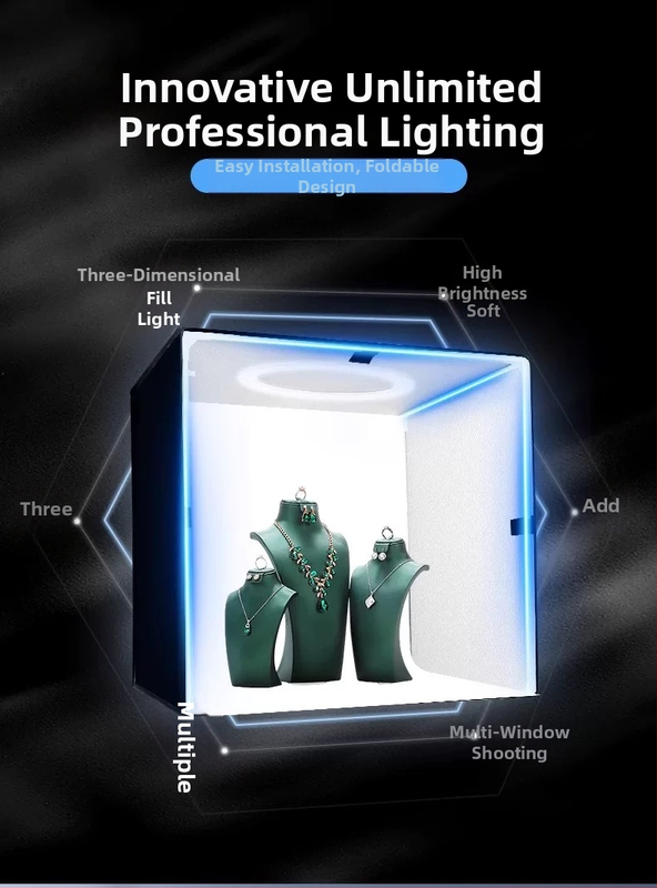 Studijas LED Produktu Fotogrāfijas Gaismas Lodziņš | Alumīnija rāmis, Mīksta gaismas audums, Ekrāns, Zīmols Leitesheng, Ražošanas laukums 40/50/60