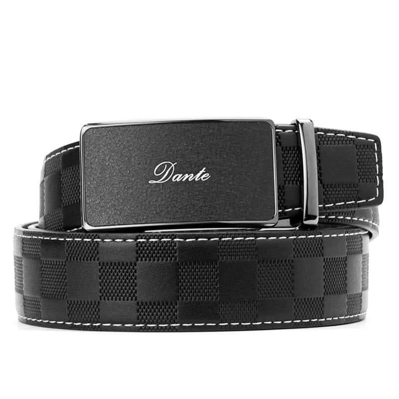 Dante vyriška dirža iš pirmosios odos sluoksnio su kvadratine raštine, lydinio sagtis, automatinis užsegimas, verslo stilius
