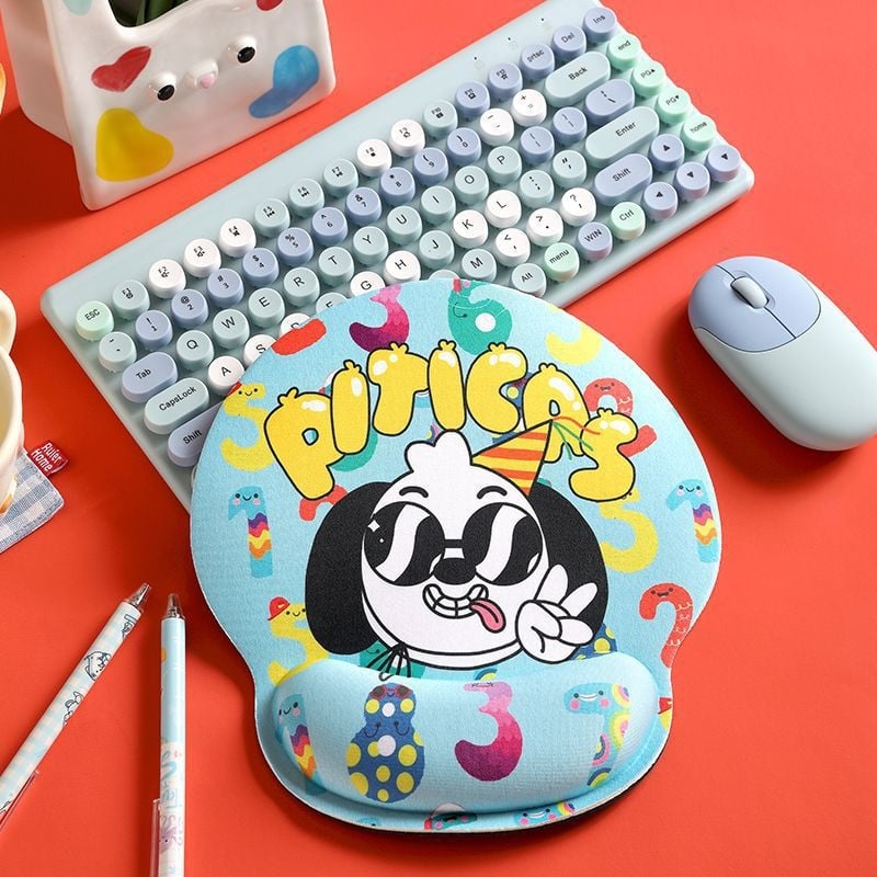 Podloga za miš s potporom za zglob, 3D memorijska pjena, lik psa u naočalama, za prijenosno računalo i tipkovnicu