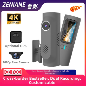 4K priekyje ir galinė dviguba vaizdo kamera automobiliui, 170° platus kampas, 2160p raiška, ciklinis įrašymas, Wi‑Fi