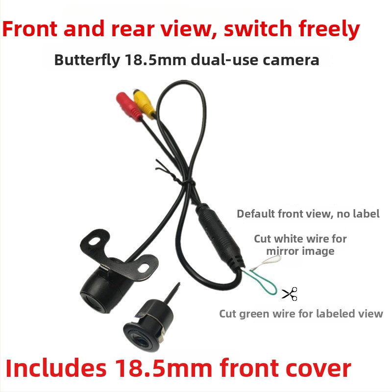 Priekinė ir galinė dvigubo naudojimo kamera stovėjimui, 12V automobiliui, HD 18.5, raiška 688x488, CVBS, 90° reguliuojamas