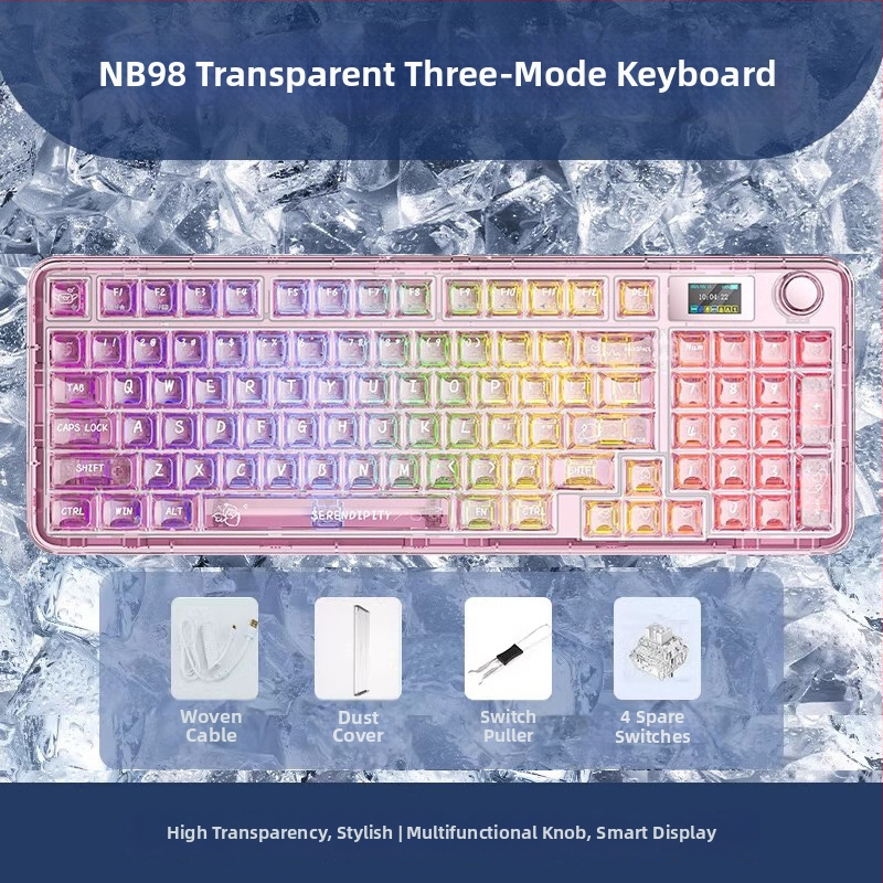 Wolf Spider NB98 Gaming Πληκτρολόγιο, τρεις λειτουργίες: ενσύρματο, ασύρματο και Bluetooth, μηχανικοί διακόπτες Ice Soul, 94 πλήκτρα, RGB φωτισμός, USB διεπαφή, συμβατό με 3 συσκευές