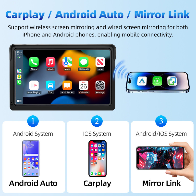 Bežični CarPlay prijenosni zaslon, Bluetooth FM, MP5 multimedija, HD zaslon, napajanje 12V za auto