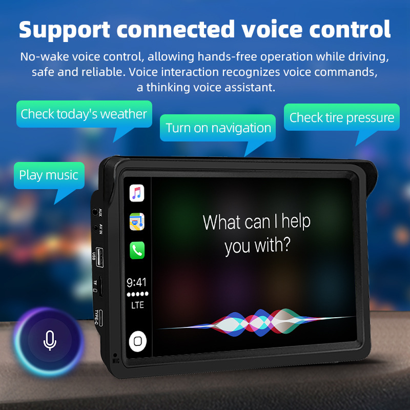 Bežični CarPlay prijenosni zaslon, Bluetooth FM, MP5 multimedija, HD zaslon, napajanje 12V za auto