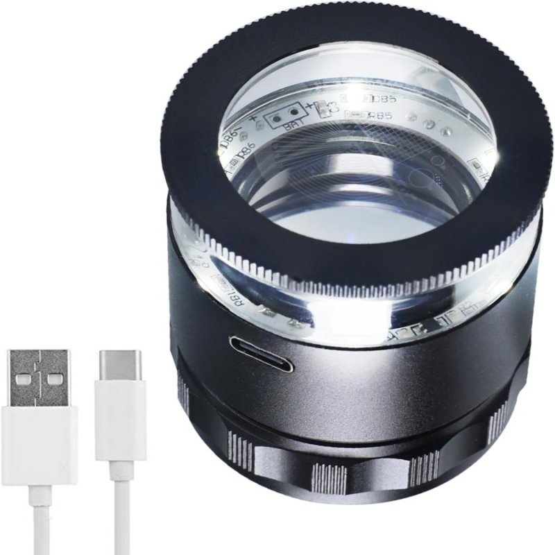 10x cilindrično povećalo s mjernom skalom, USB punjenje i LED rasvjeta