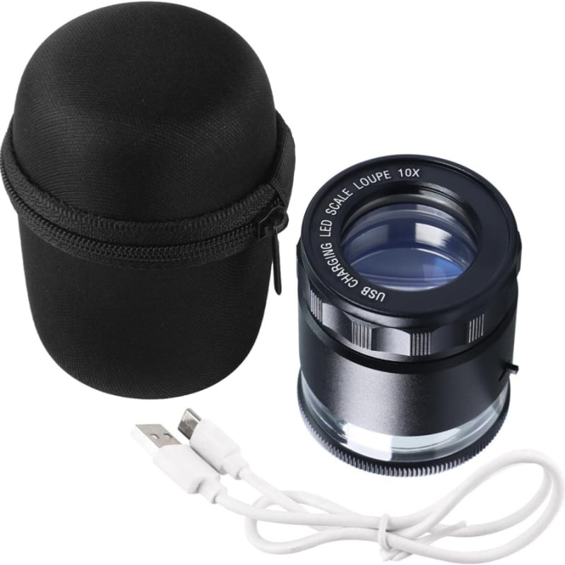 10x cilindrično povećalo s mjernom skalom, USB punjenje i LED rasvjeta