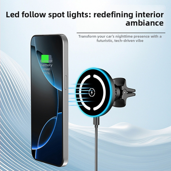 Suport auto pentru telefon cu încărcător MagSafe wireless de 15W, magnetic, USB-C, compatibil cu Apple 17 încărcător