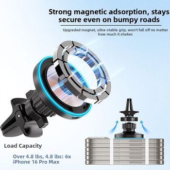 Suport auto pentru telefon cu încărcător MagSafe wireless de 15W, magnetic, USB-C, compatibil cu Apple 17 încărcător