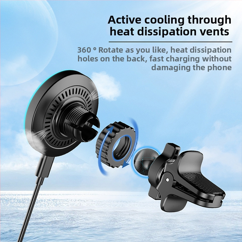 Suport auto pentru telefon cu încărcător MagSafe wireless de 15W, magnetic, USB-C, compatibil cu Apple 17 încărcător