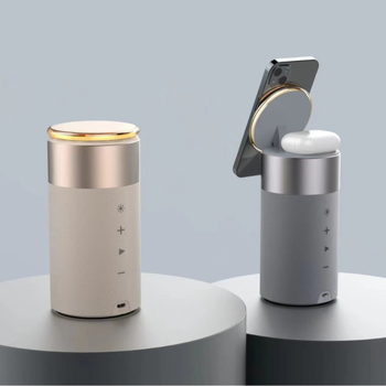 Magnetski bežični punjač s Bluetooth zvučnikom, podesiva noćna lampica, punjač za slušalice — QC3.0, 15W max, 2A