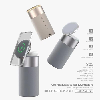 Magnetski bežični punjač s Bluetooth zvučnikom, podesiva noćna lampica, punjač za slušalice — QC3.0, 15W max, 2A