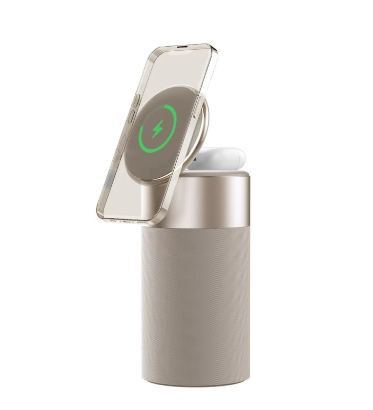 Magnetski bežični punjač s Bluetooth zvučnikom, podesiva noćna lampica, punjač za slušalice — QC3.0, 15W max, 2A
