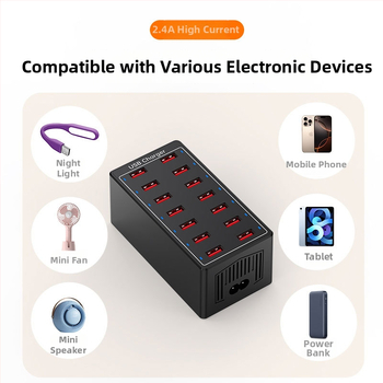 Hub USB cu 14 porturi, stație de încărcare pe birou, 5V pe port, 105W în total, încărcare universală rapidă