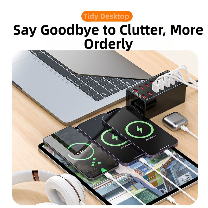Hub USB cu 14 porturi, stație de încărcare pe birou, 5V pe port, 105W în total, încărcare universală rapidă