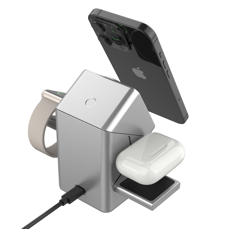 Suport de birou cu cub Rubik rotativ și încărcare wireless magnetică – lampă de noapte 3 în 1 (PD, Qi, 15W, 3A)