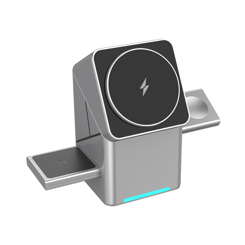 Suport de birou cu cub Rubik rotativ și încărcare wireless magnetică – lampă de noapte 3 în 1 (PD, Qi, 15W, 3A)