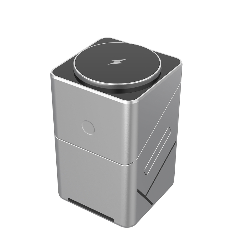 Suport de birou cu cub Rubik rotativ și încărcare wireless magnetică – lampă de noapte 3 în 1 (PD, Qi, 15W, 3A)